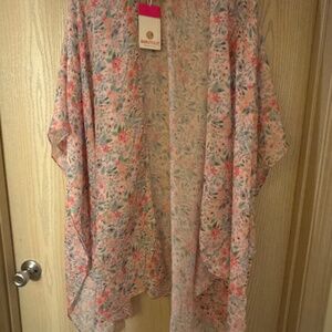 Coral/multi floral kimono